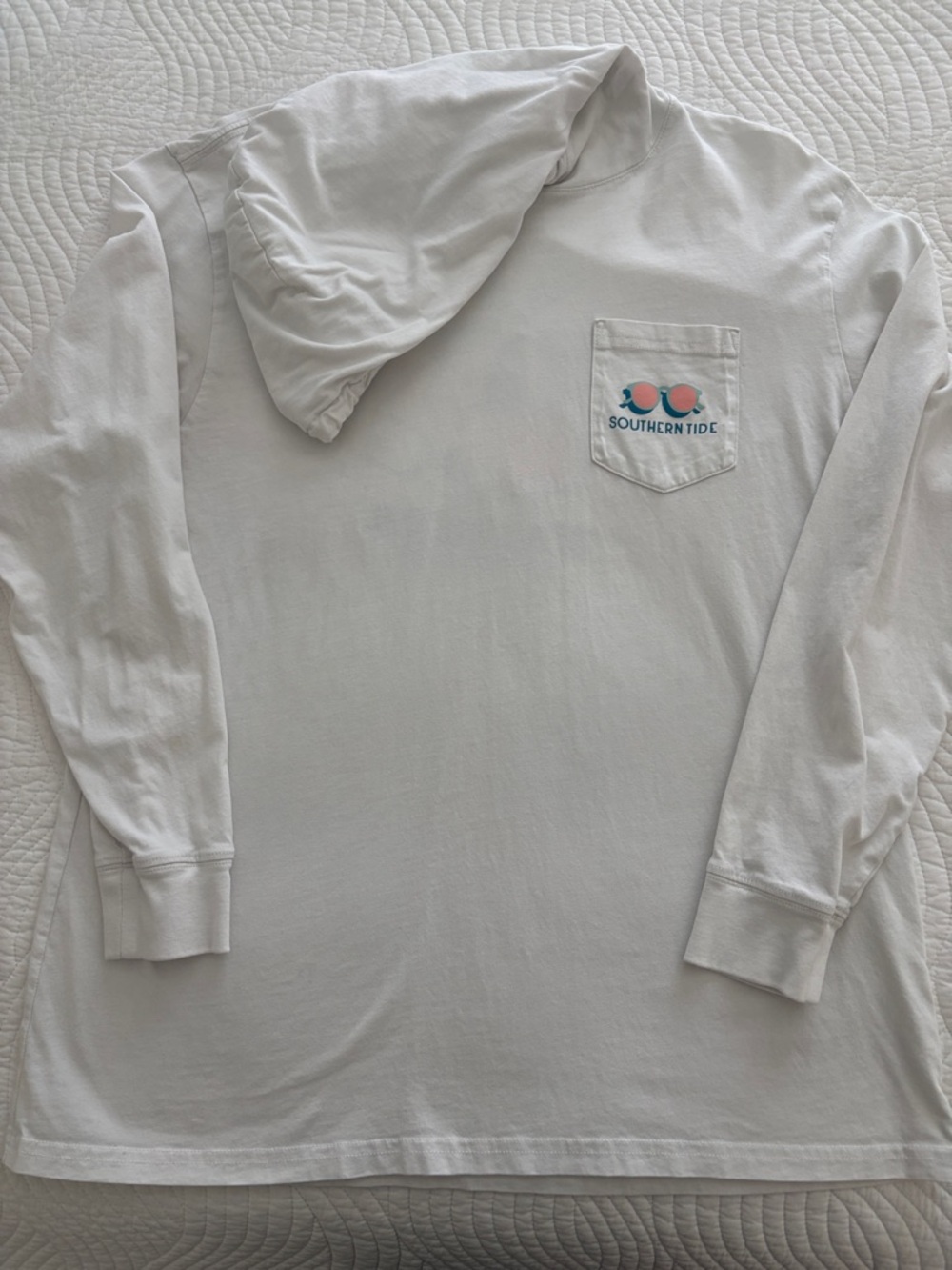 Southern Tide White Long Sleeve Pocket Tee with Pink & Teal Sunglasses Logo - Picture 3 of 5